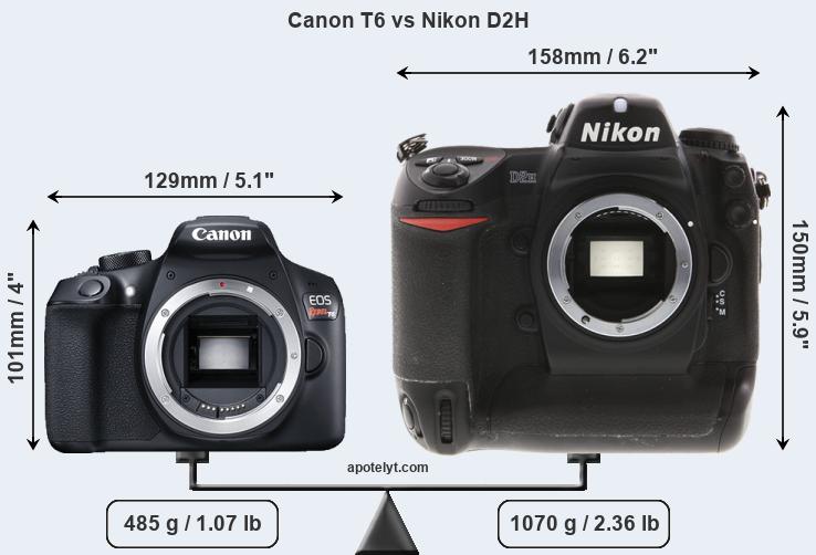 Size Canon T6 vs Nikon D2H