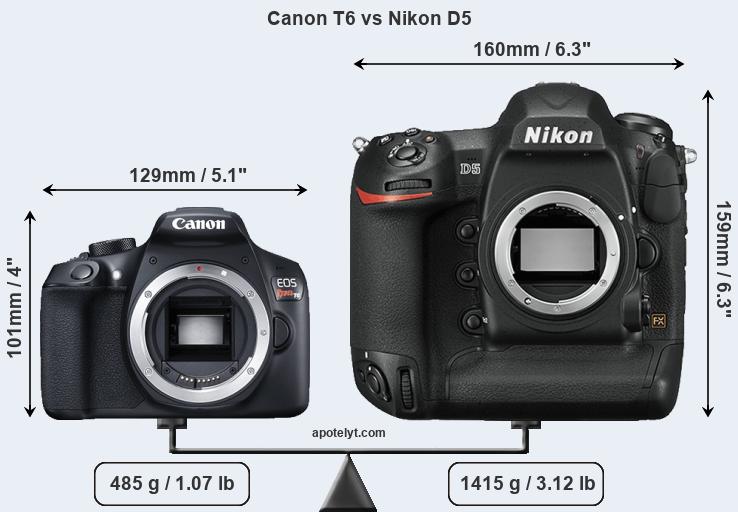 Size Canon T6 vs Nikon D5
