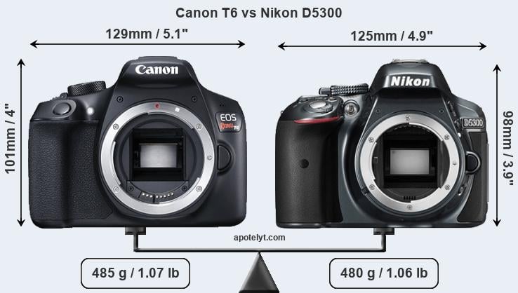 Size Canon T6 vs Nikon D5300