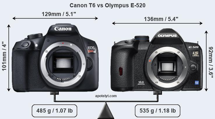 Size Canon T6 vs Olympus E-520