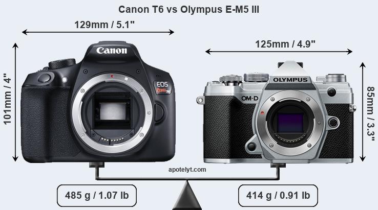 Size Canon T6 vs Olympus E-M5 III