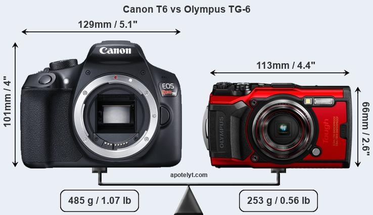 Size Canon T6 vs Olympus TG-6