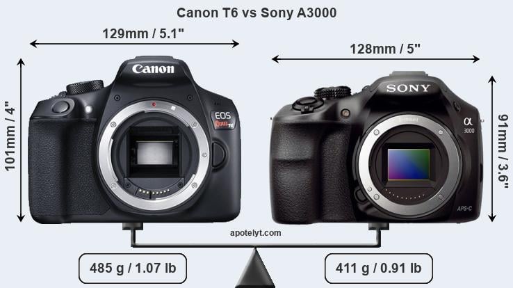 Size Canon T6 vs Sony A3000