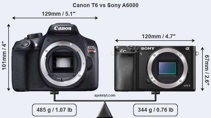 Size Canon T6 vs Sony A6000