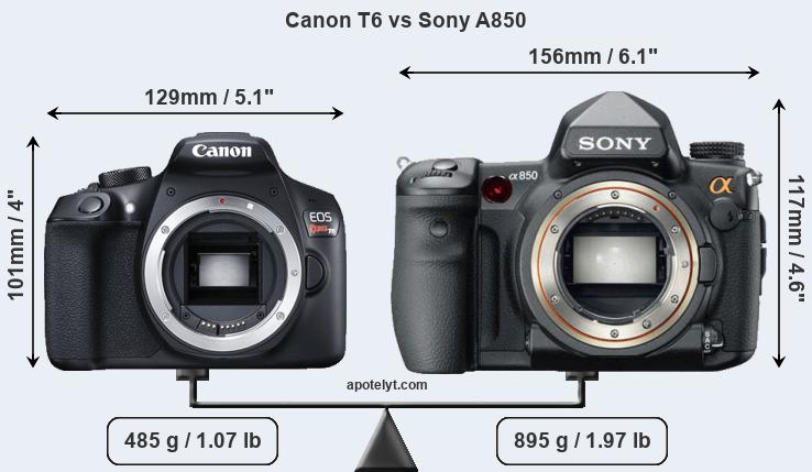 Size Canon T6 vs Sony A850