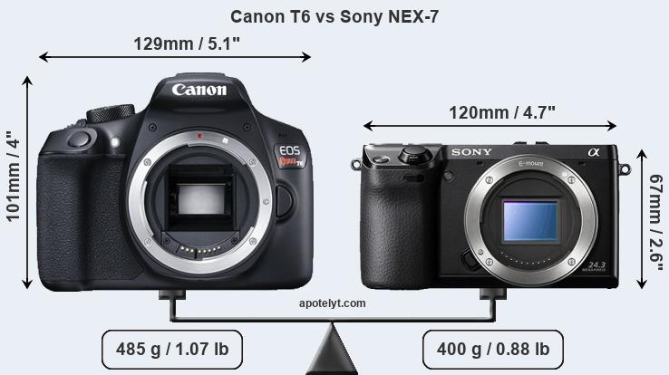 Size Canon T6 vs Sony NEX-7