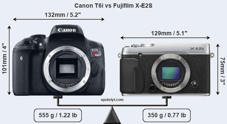 Size Canon T6i vs Fujifilm X-E2S