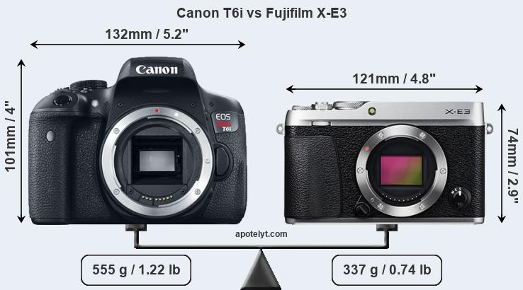 Size Canon T6i vs Fujifilm X-E3