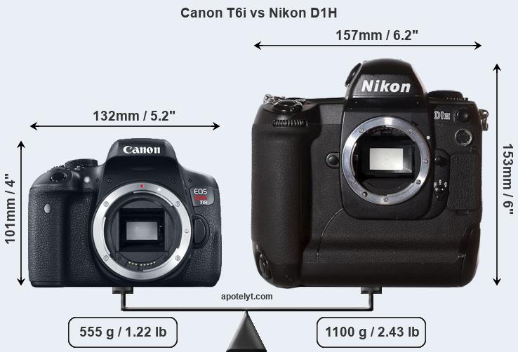 Size Canon T6i vs Nikon D1H