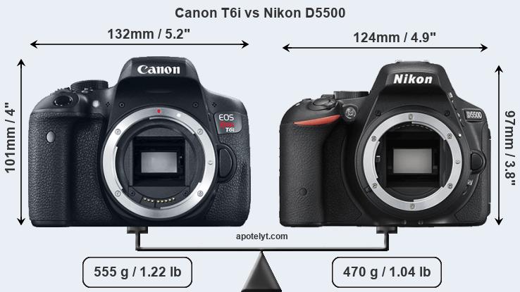 Size Canon T6i vs Nikon D5500