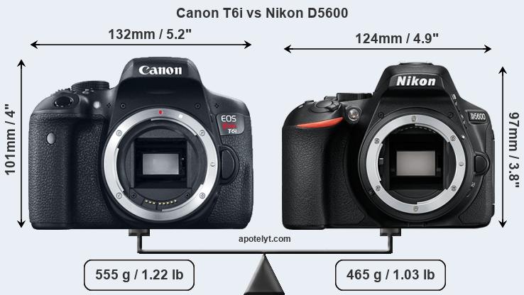 Size Canon T6i vs Nikon D5600