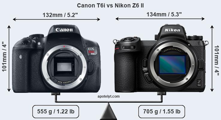 Size Canon T6i vs Nikon Z6 II