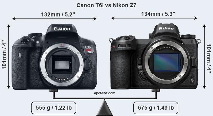 Size Canon T6i vs Nikon Z7
