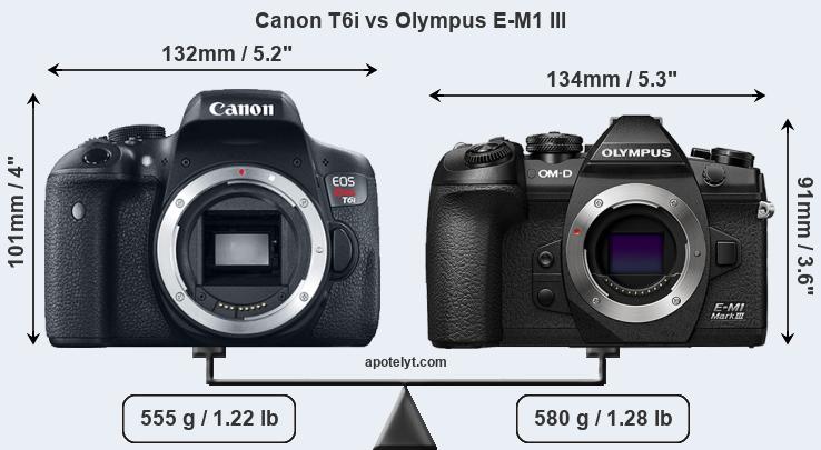 Size Canon T6i vs Olympus E-M1 III