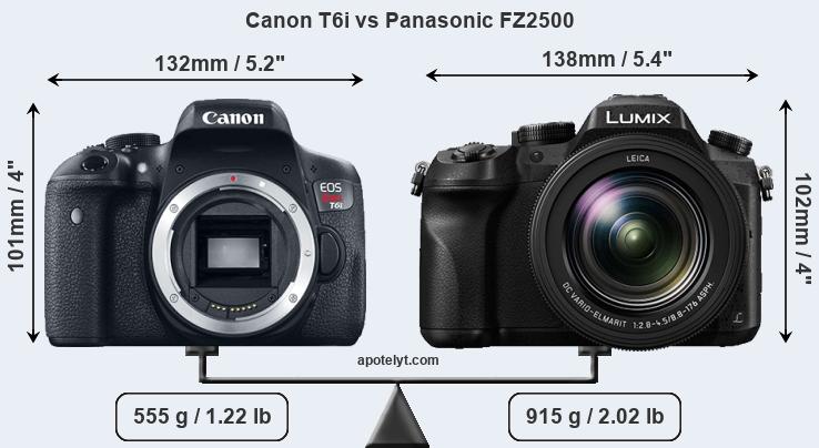 Size Canon T6i vs Panasonic FZ2500