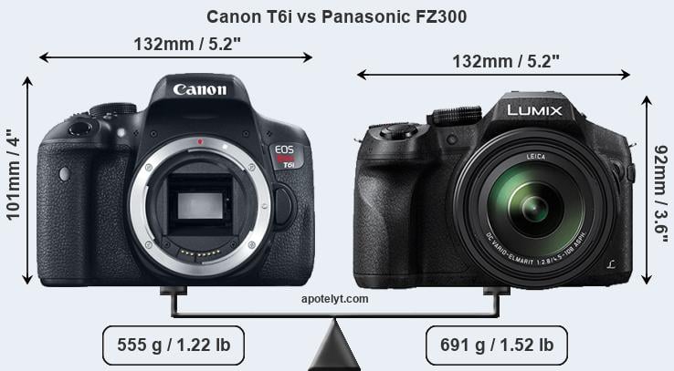 Size Canon T6i vs Panasonic FZ300