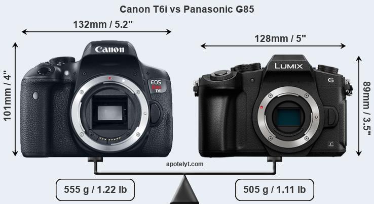 Size Canon T6i vs Panasonic G85