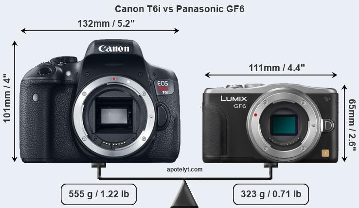 Size Canon T6i vs Panasonic GF6