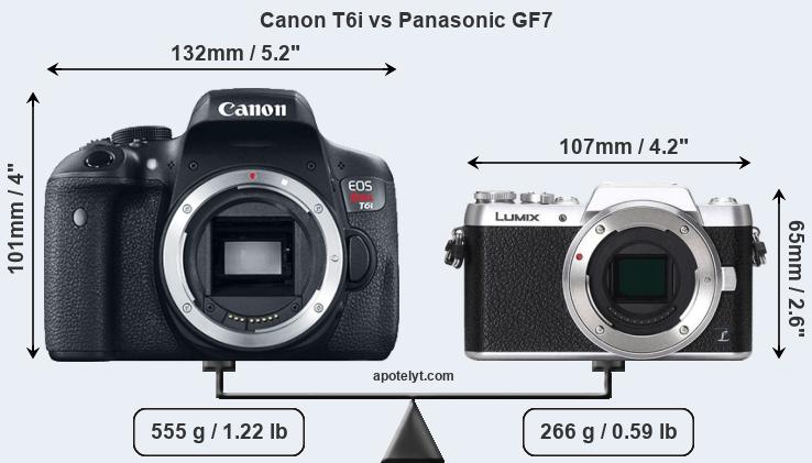 Size Canon T6i vs Panasonic GF7