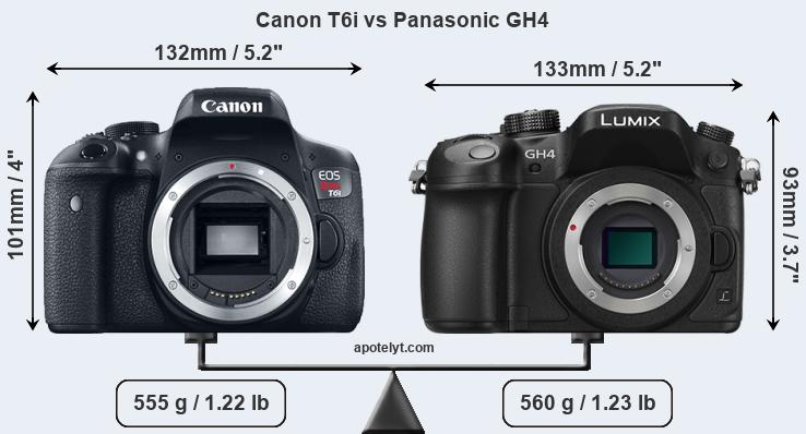 Size Canon T6i vs Panasonic GH4