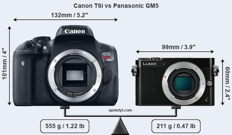 Size Canon T6i vs Panasonic GM5