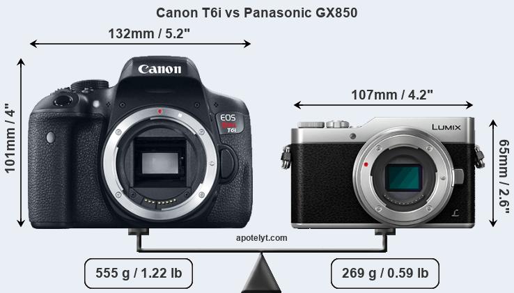 Size Canon T6i vs Panasonic GX850