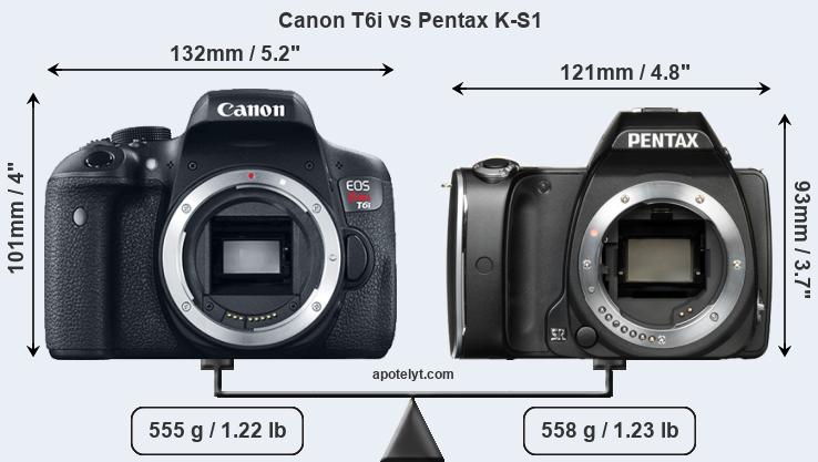 Size Canon T6i vs Pentax K-S1