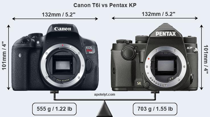 Size Canon T6i vs Pentax KP