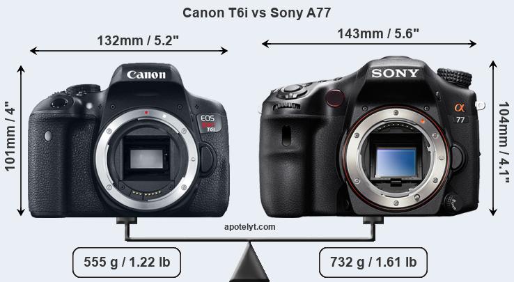 Size Canon T6i vs Sony A77