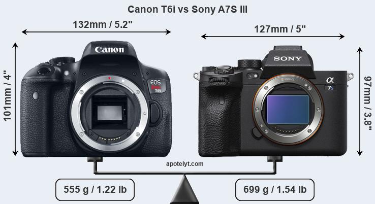 Size Canon T6i vs Sony A7S III