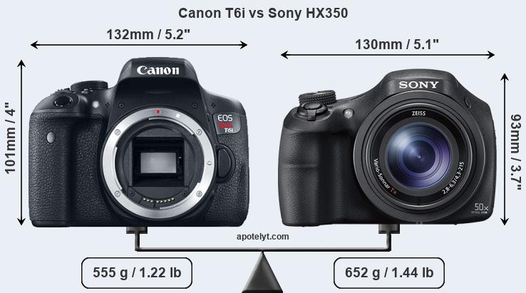 Size Canon T6i vs Sony HX350