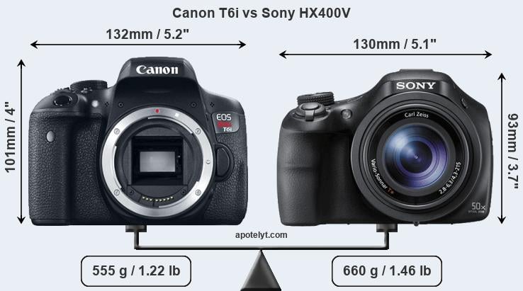 Size Canon T6i vs Sony HX400V