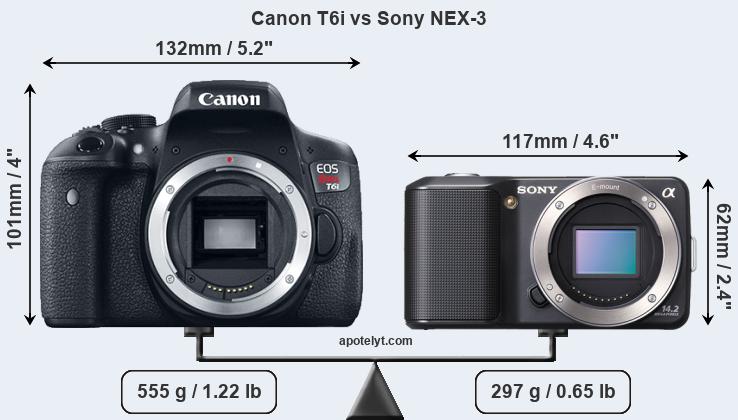 Size Canon T6i vs Sony NEX-3