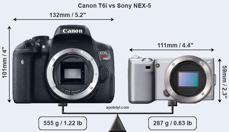 Size Canon T6i vs Sony NEX-5