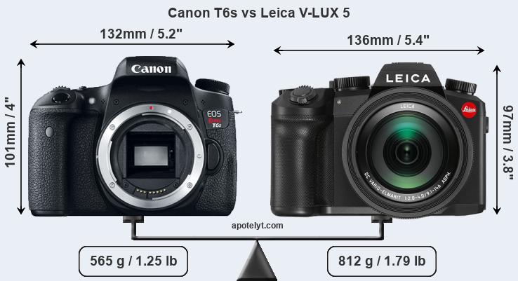 Size Canon T6s vs Leica V-LUX 5