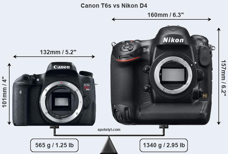 Size Canon T6s vs Nikon D4