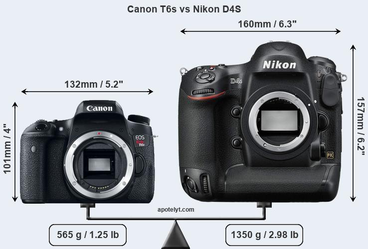 Size Canon T6s vs Nikon D4S