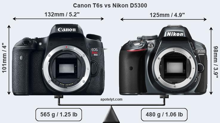 Size Canon T6s vs Nikon D5300