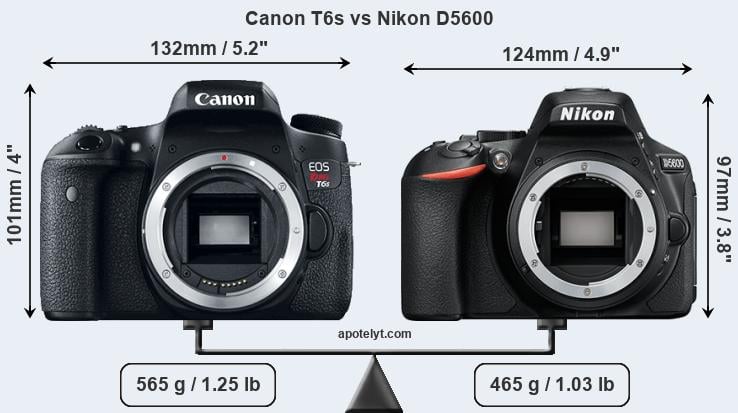 Size Canon T6s vs Nikon D5600