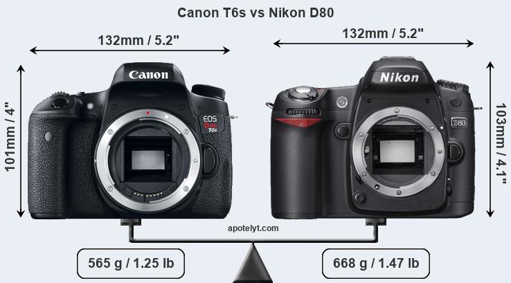 Size Canon T6s vs Nikon D80