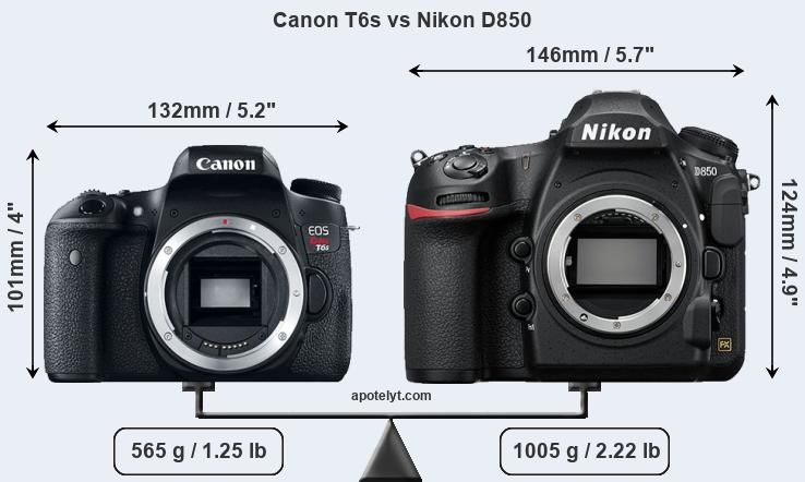 Size Canon T6s vs Nikon D850