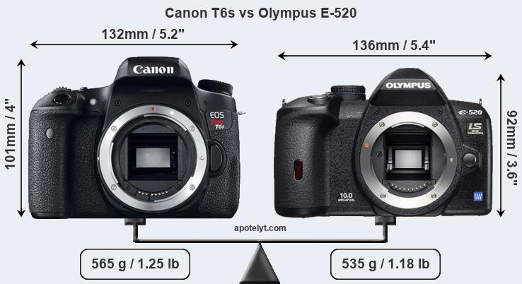 Size Canon T6s vs Olympus E-520