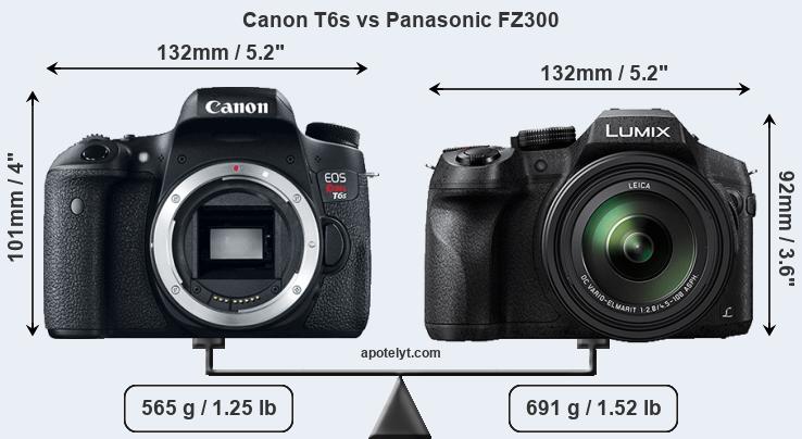 Size Canon T6s vs Panasonic FZ300
