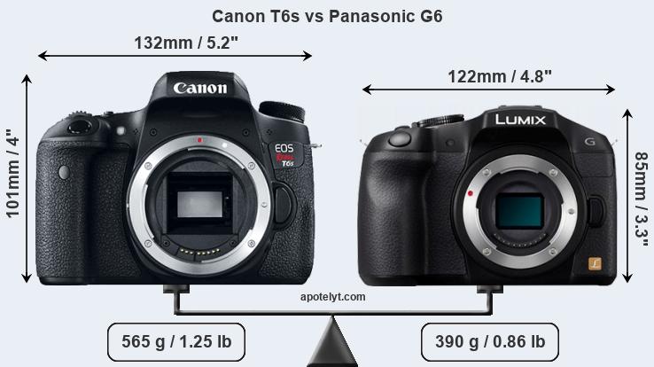 Size Canon T6s vs Panasonic G6