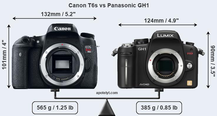 Size Canon T6s vs Panasonic GH1