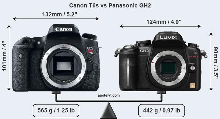 Size Canon T6s vs Panasonic GH2