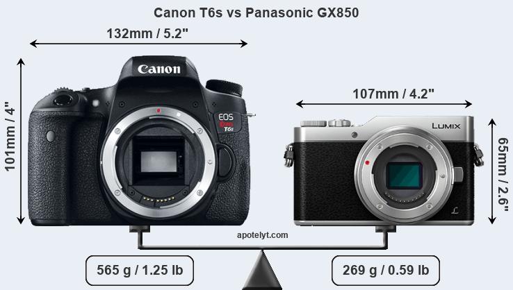 Size Canon T6s vs Panasonic GX850
