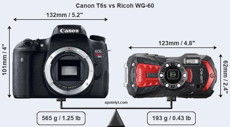 Size Canon T6s vs Ricoh WG-60