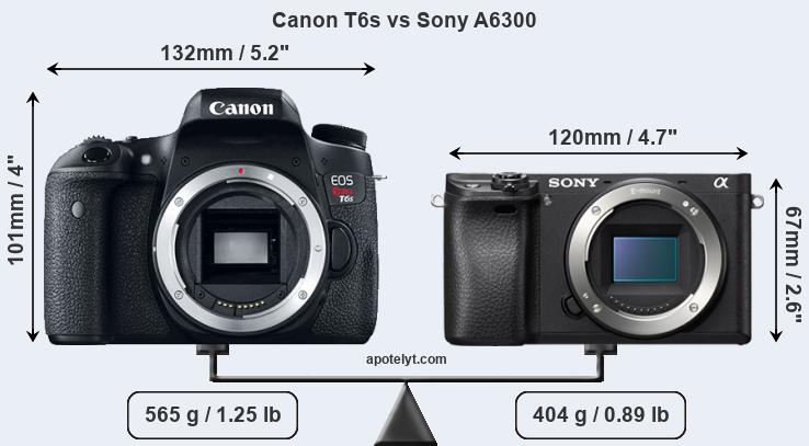 Size Canon T6s vs Sony A6300