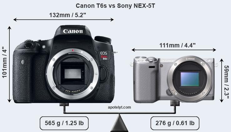 Size Canon T6s vs Sony NEX-5T